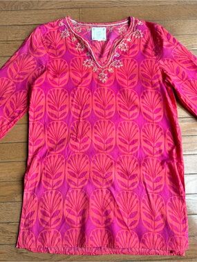 Sigrid Olsen Studio XS Pink Embroidered Cotton Tunic Boho Top